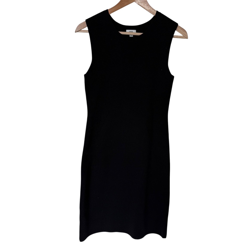 Vince Sleeveless Ribbed Knit Wool Blend Dress Womens Small Black Good‎ Condition